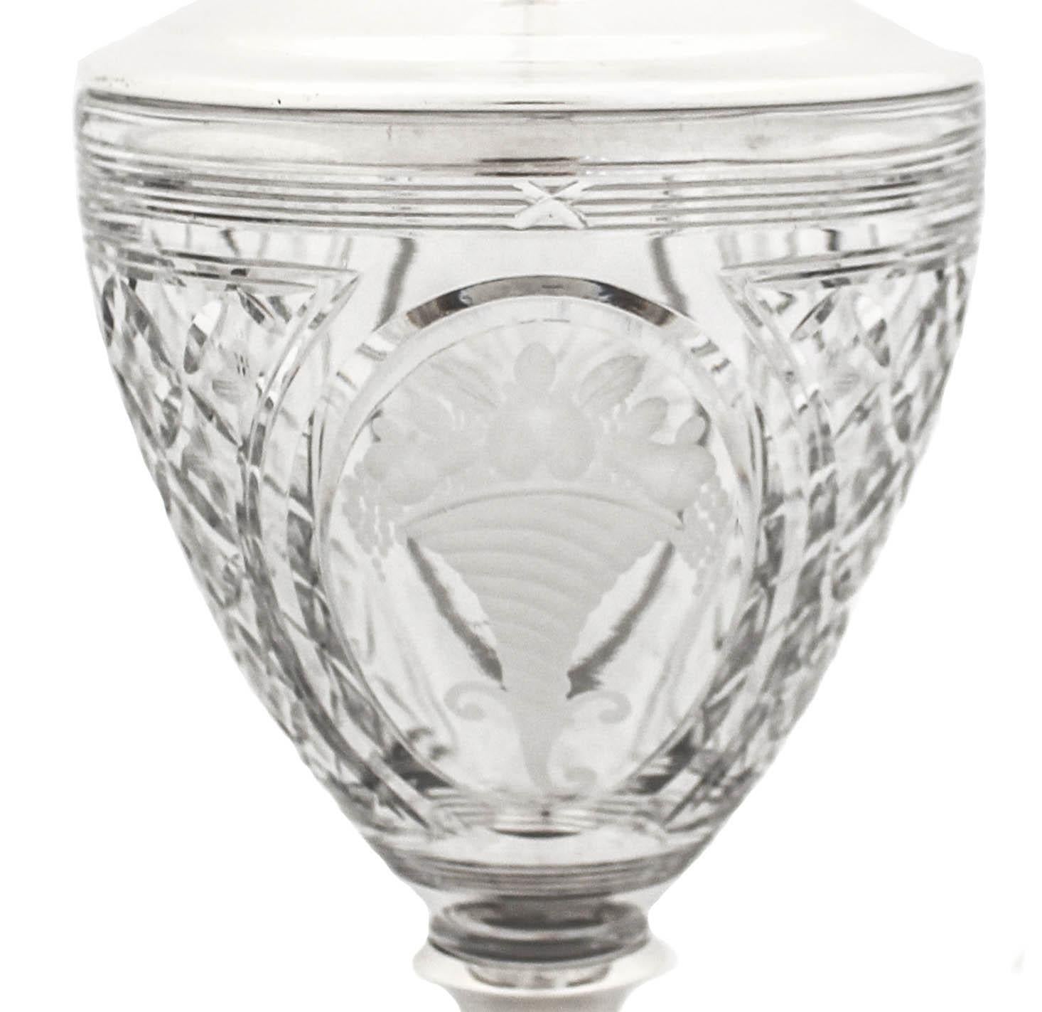 American Sterling Silver & Crystal Urn For Sale