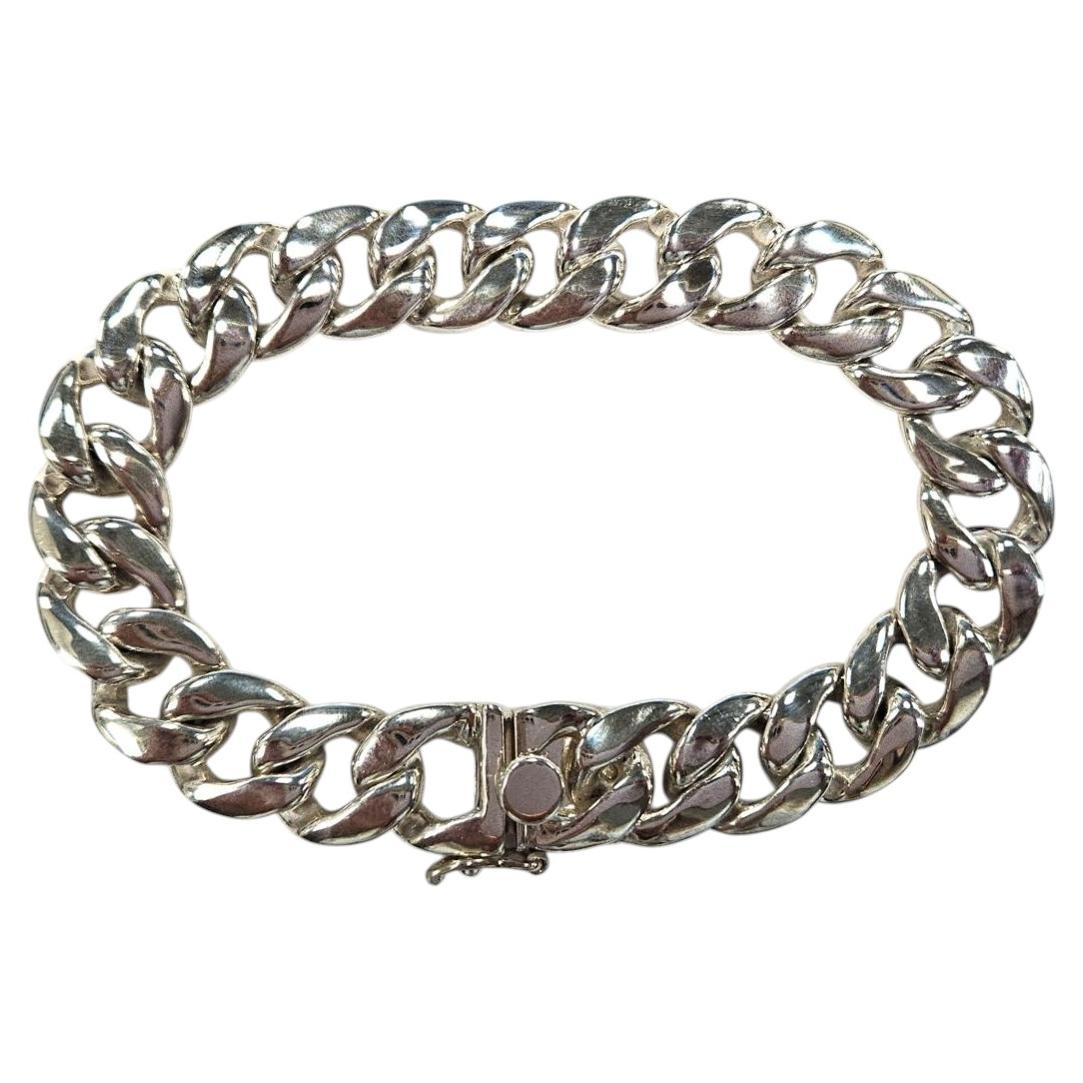 Sterling Silver Cuban Link Bracelet, Handcrafted in USA, 9 Inches, 69.28 Grams For Sale