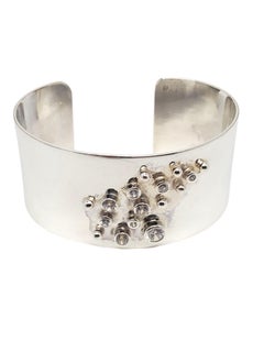 Bracelet manchette large en argent sterling avec zirconia en grappe #20868