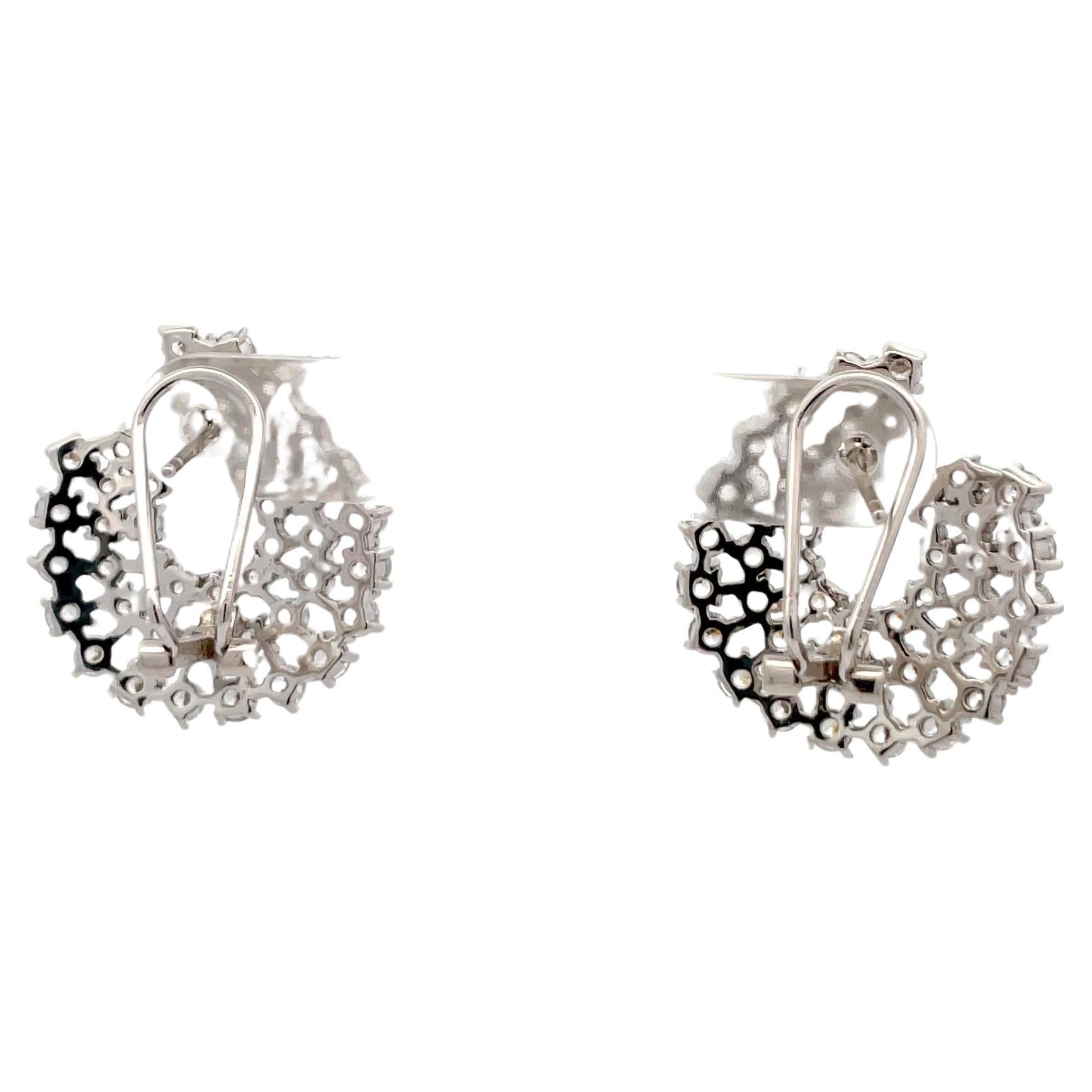 Women's Sterling Silver Cubic Zirconia Three Row Hoop Earrings Rhodium Plated For Sale