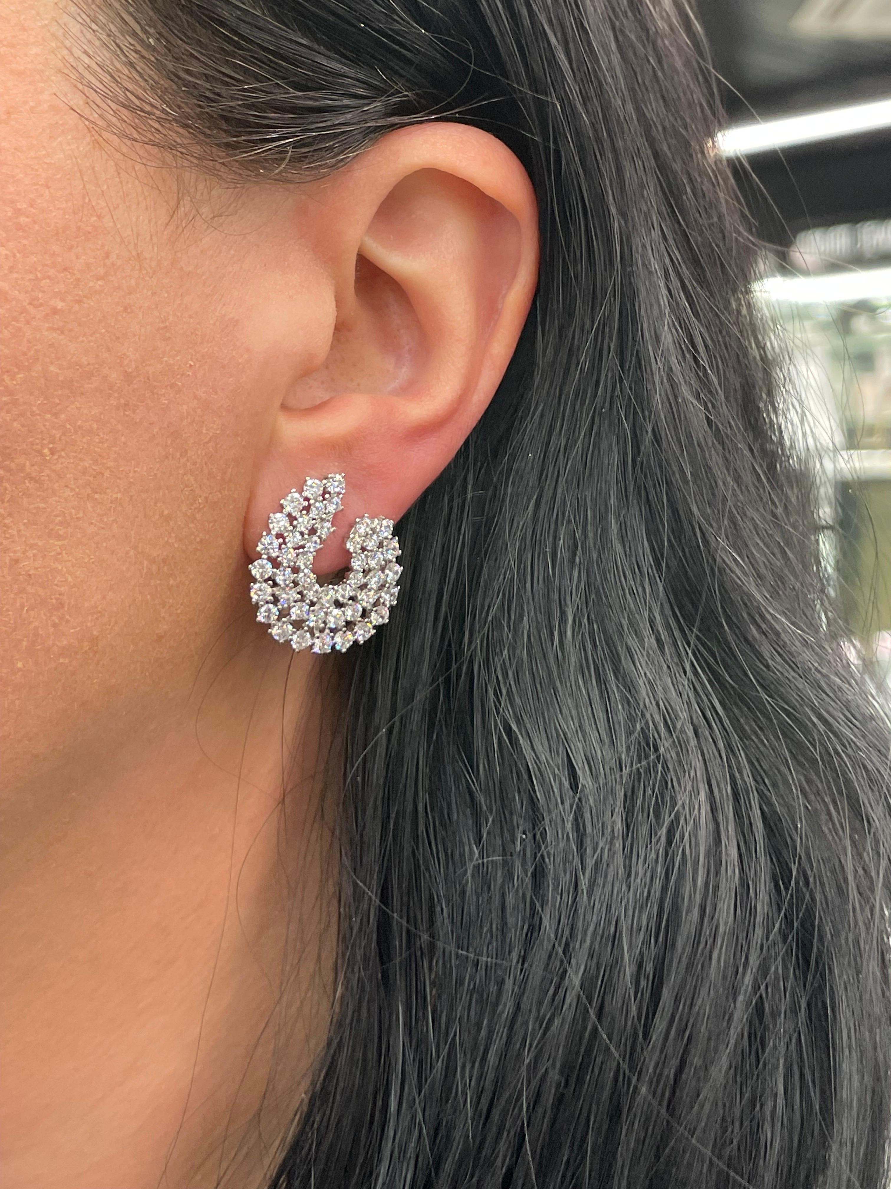 Sterling Silver Cubic Zirconia Three Row Hoop Earrings Rhodium Plated For Sale 4