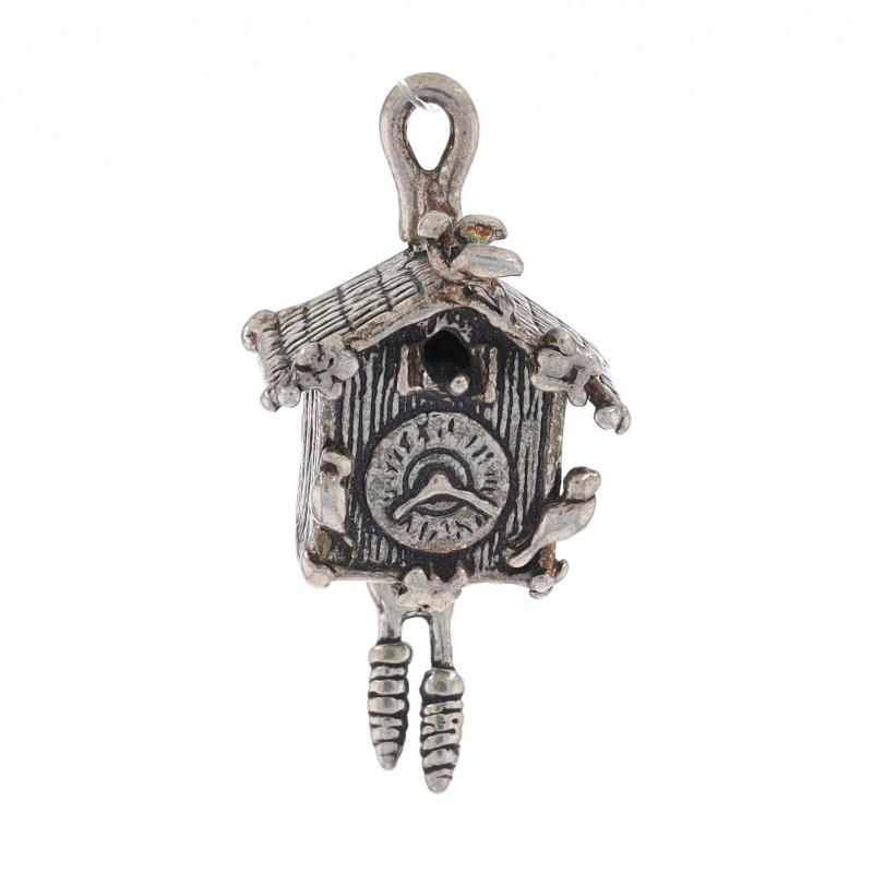 Metal Content: Sterling Silver

Theme: Cuckoo Clock
Features: Weights Move

Measurements
Tall (from stationary bail): 1 3/32