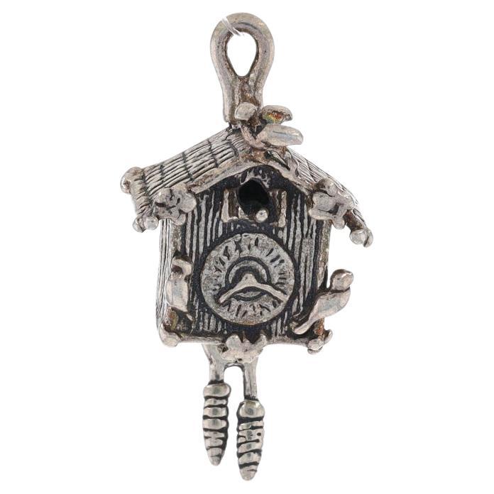 Sterling Silver Cuckoo Clock Charm - 925 Weights Move For Sale