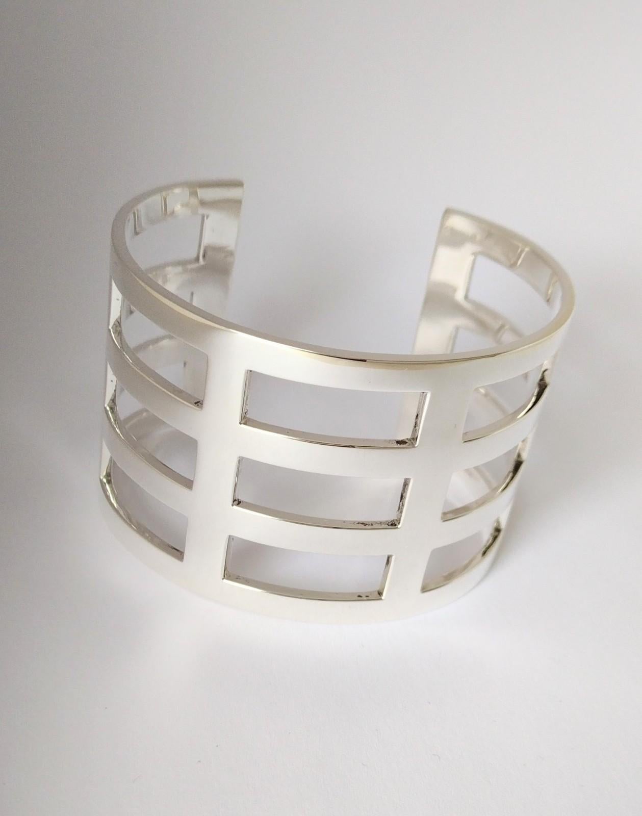 Sterling Silver Wide Rectangle Cuff Bracelet For Sale 3