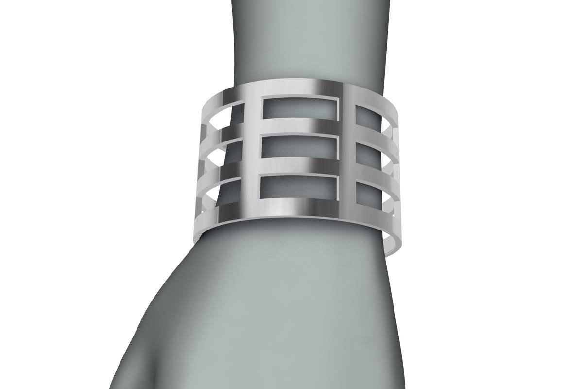 Sterling Silber breites Rechteck Manschettenarmband im Zustand „Neu“ im Angebot in New York, NY