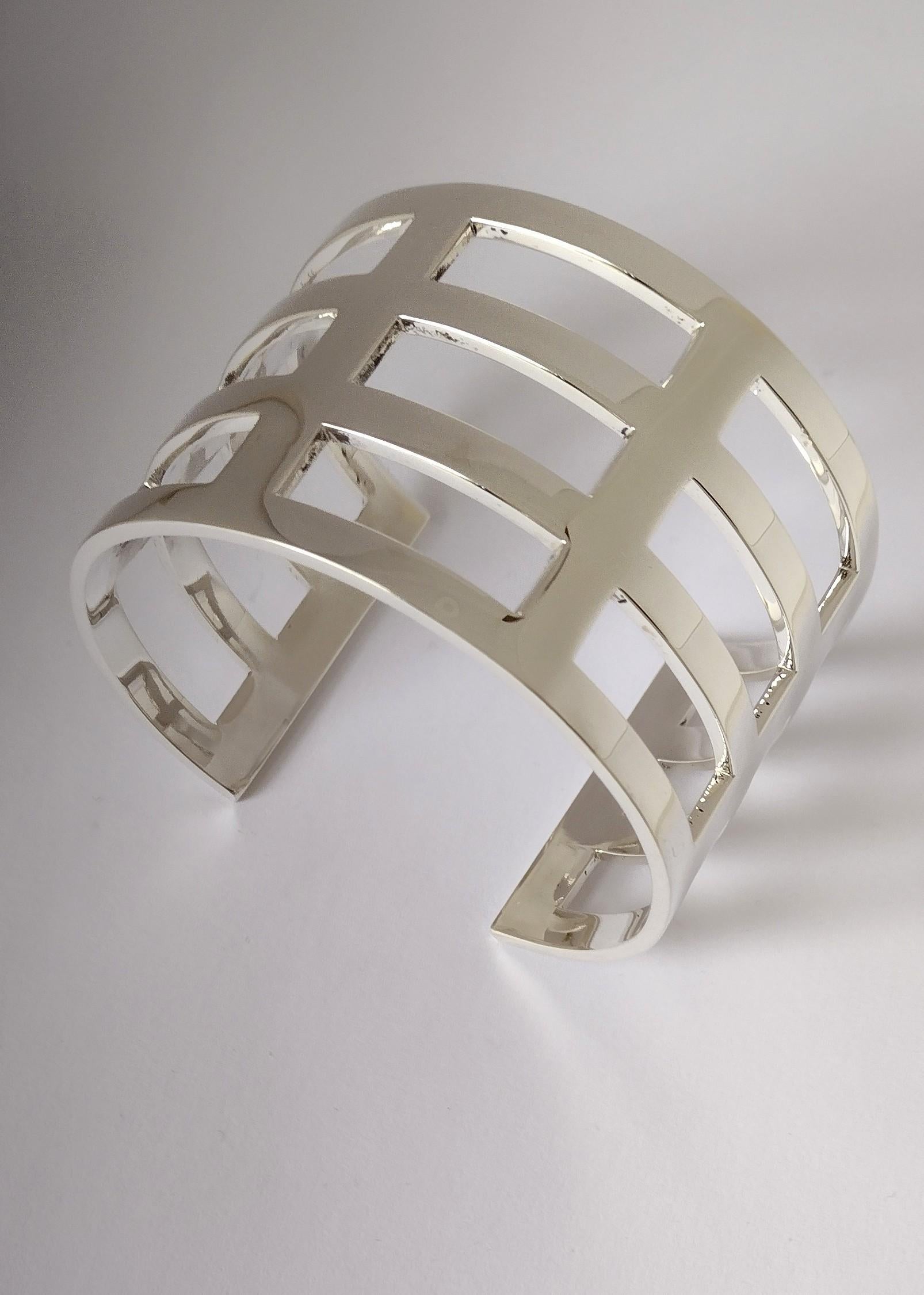 Women's Sterling Silver Wide Rectangle Cuff Bracelet For Sale