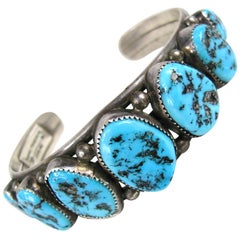 Retro  Sterling Silver Cuff Bracelet sleeping beauty Navajo Turquoise- Native American