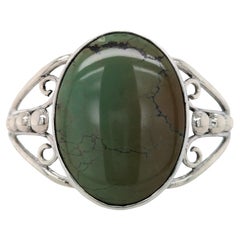 Used Sterling Silver Cuff Bracelet with Captivating Green Gemstone