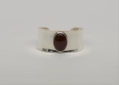 Sterling Silver Cuff Bracelet with Red Coral Cabochon Center Stone
