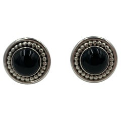 Sterling Silver Cuff Links with Black Onyx Cabochon by Dan Oliver