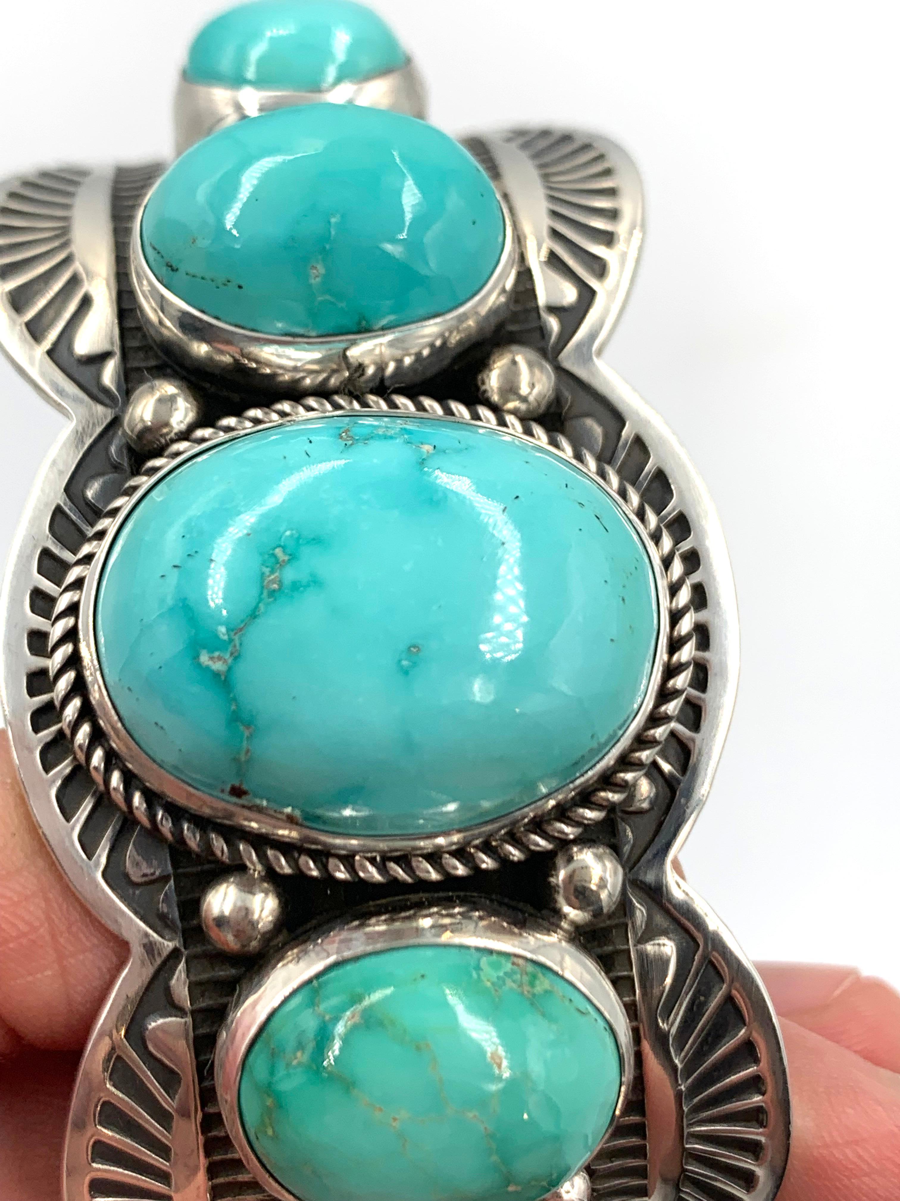 Bracciale in argento con 5 pietre di turchese Fox di Albert Jack & Bruce Eckhardt in vendita 6