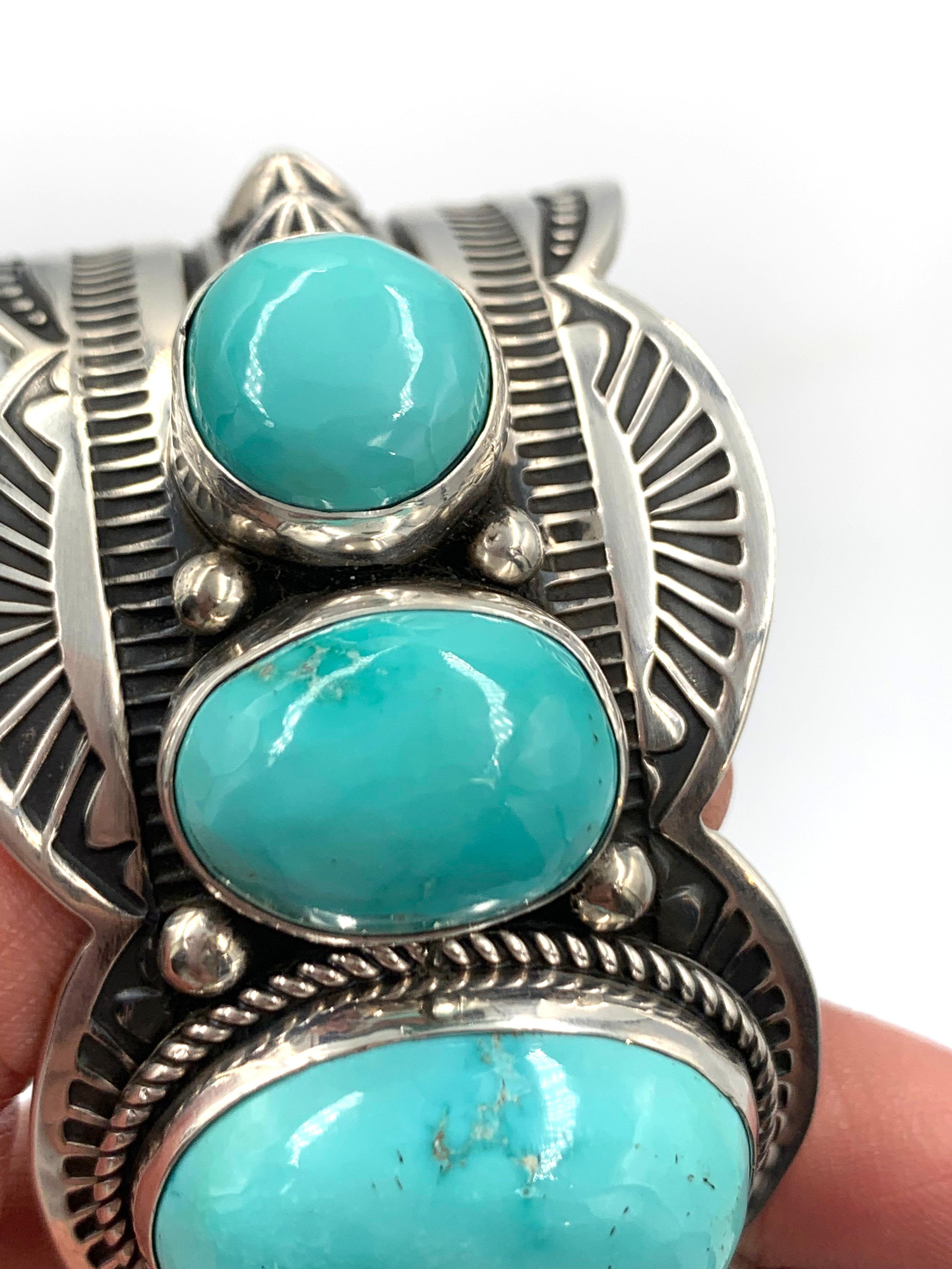 Bracciale in argento con 5 pietre di turchese Fox di Albert Jack & Bruce Eckhardt in vendita 7