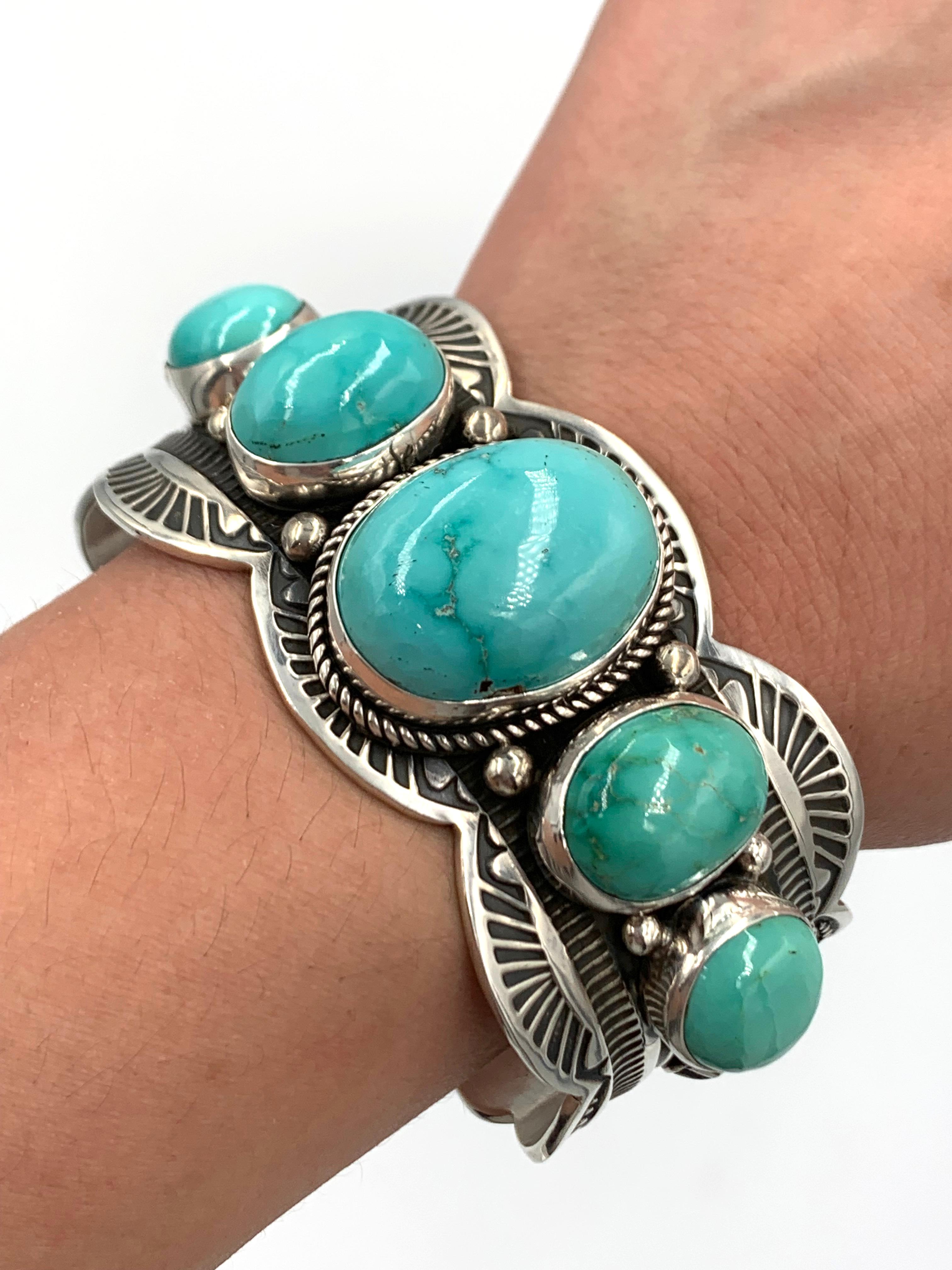 Bracciale in argento con 5 pietre di turchese Fox di Albert Jack & Bruce Eckhardt in vendita 9