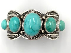 Sterling Silver Cuff with 5 Fox Turquoise Stones by Albert Jack & Bruce Eckhardt