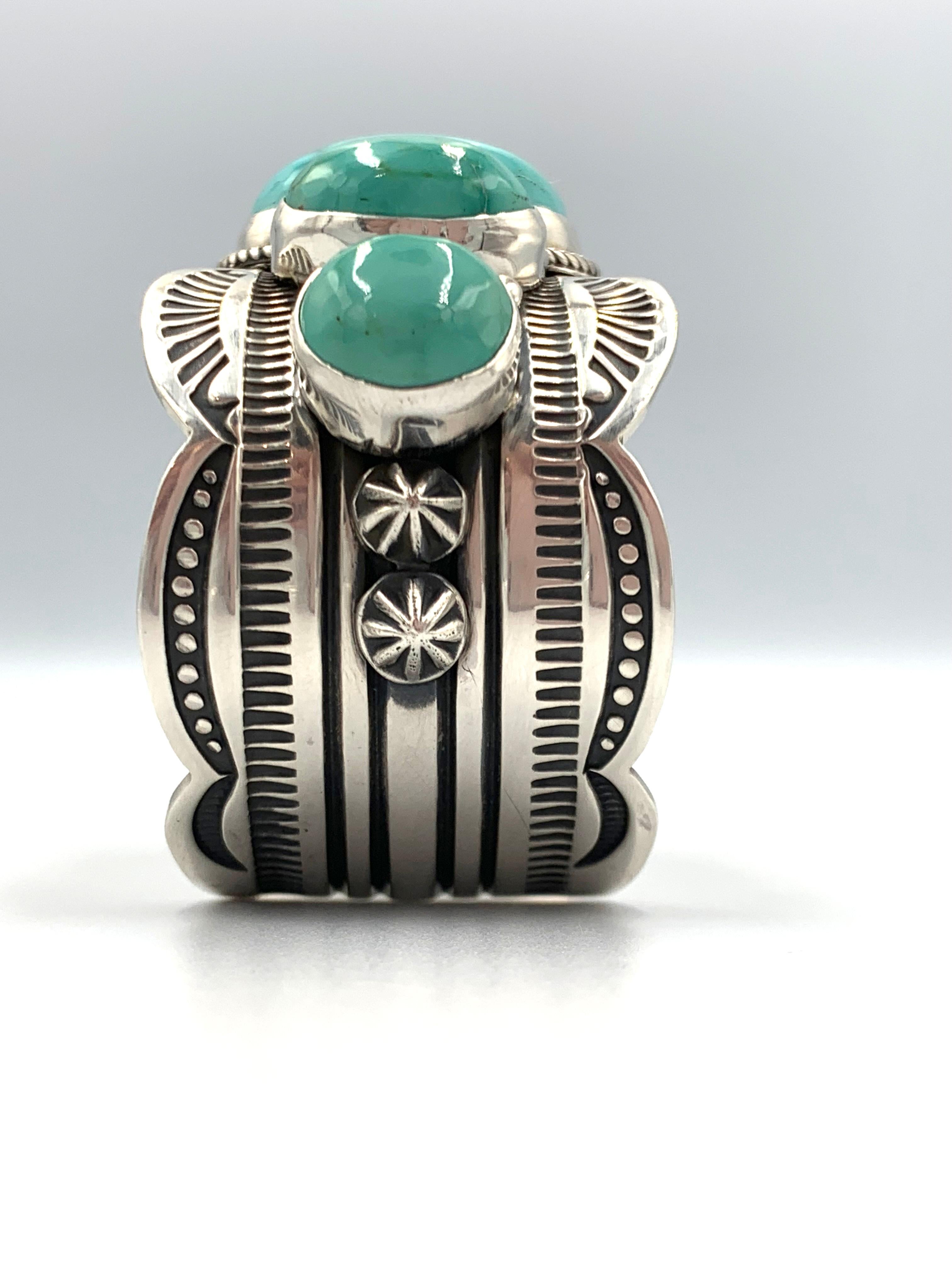 da uomo o donna Bracciale in argento con 5 pietre di turchese Fox di Albert Jack & Bruce Eckhardt in vendita