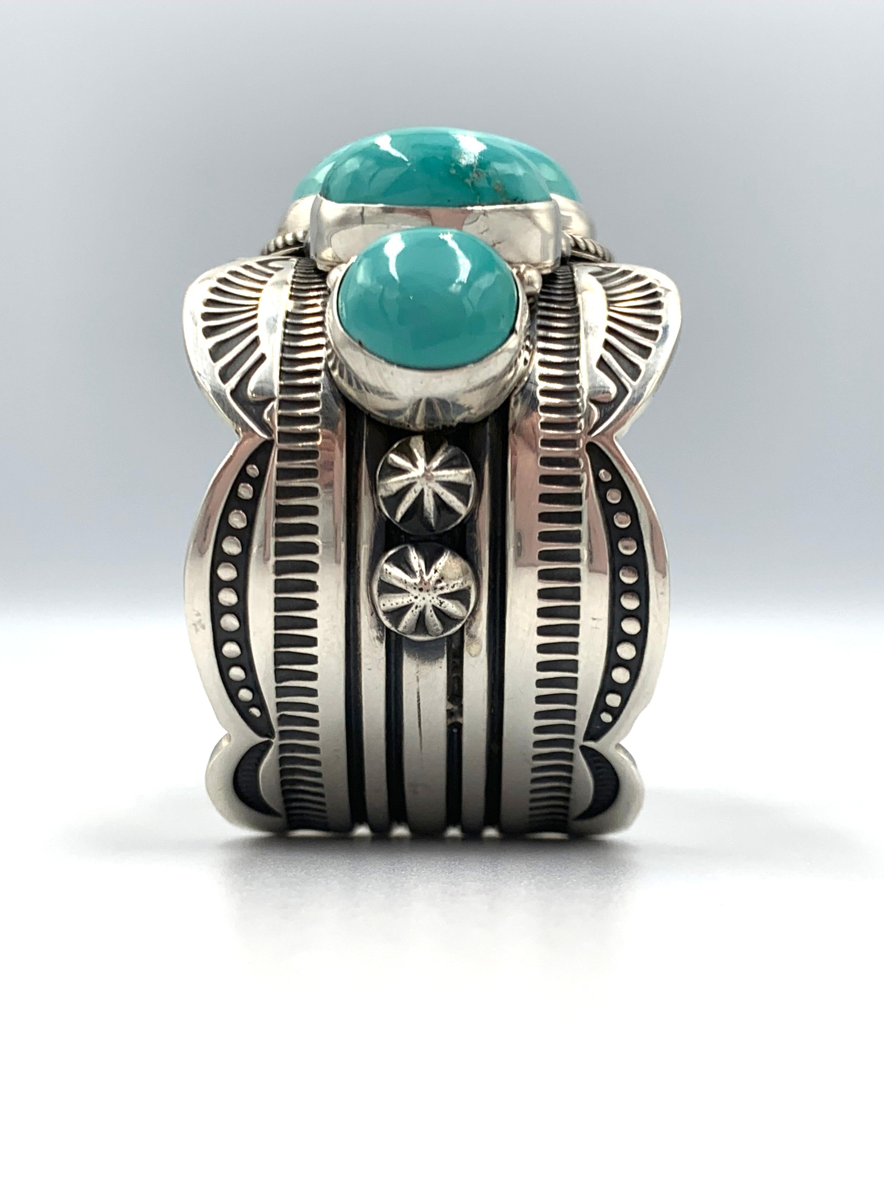 Bracciale in argento con 5 pietre di turchese Fox di Albert Jack & Bruce Eckhardt in vendita 1