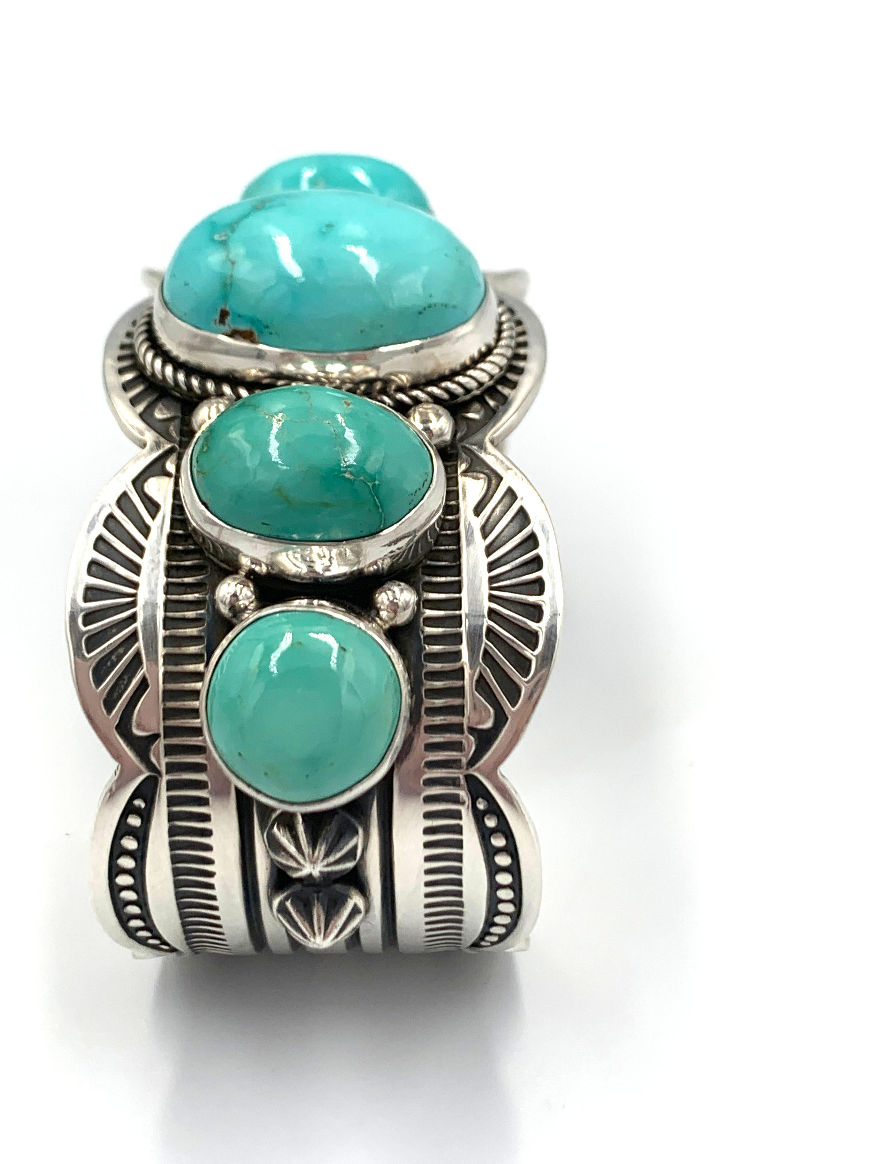 Bracciale in argento con 5 pietre di turchese Fox di Albert Jack & Bruce Eckhardt in vendita 3