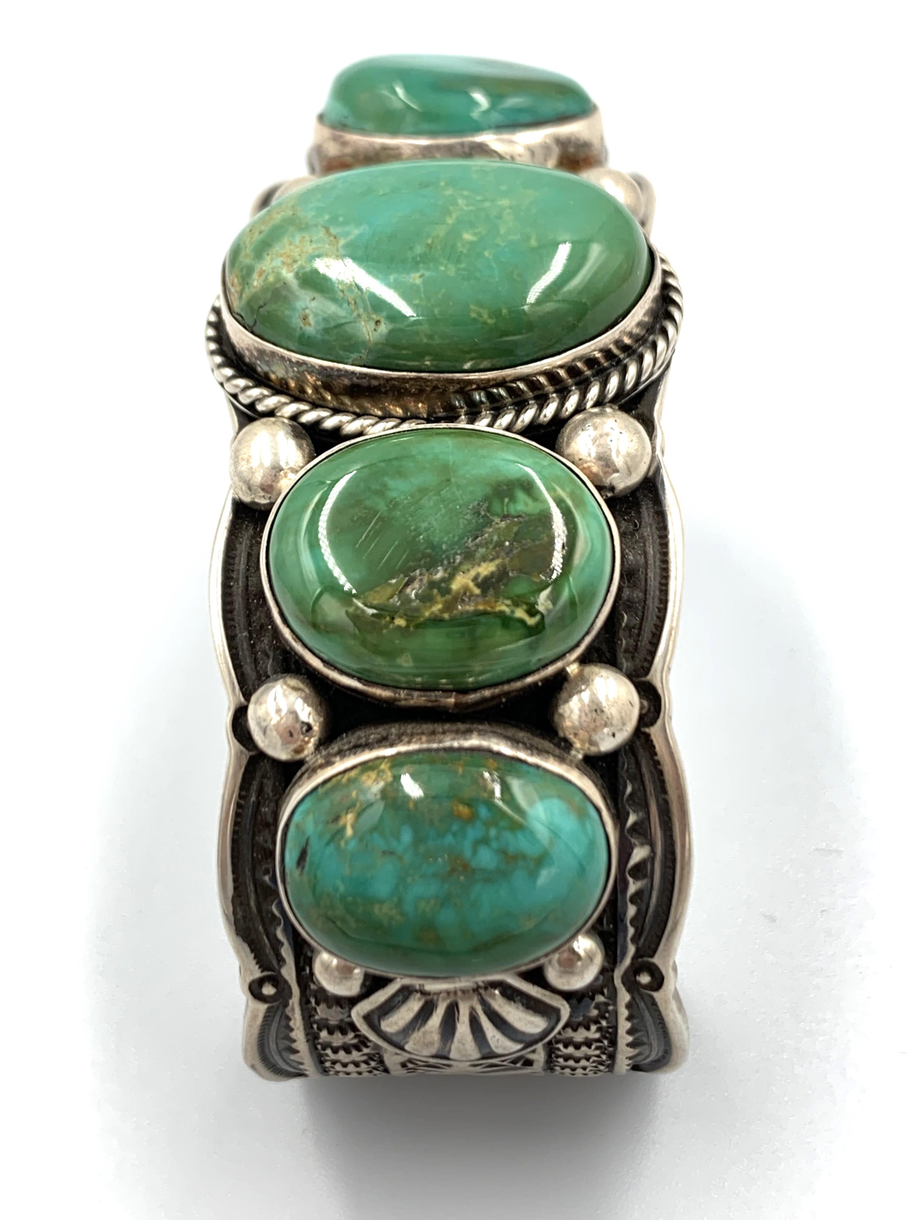 Sterling Silver Cuff with Five Blue Gem Turquoise Stones 4