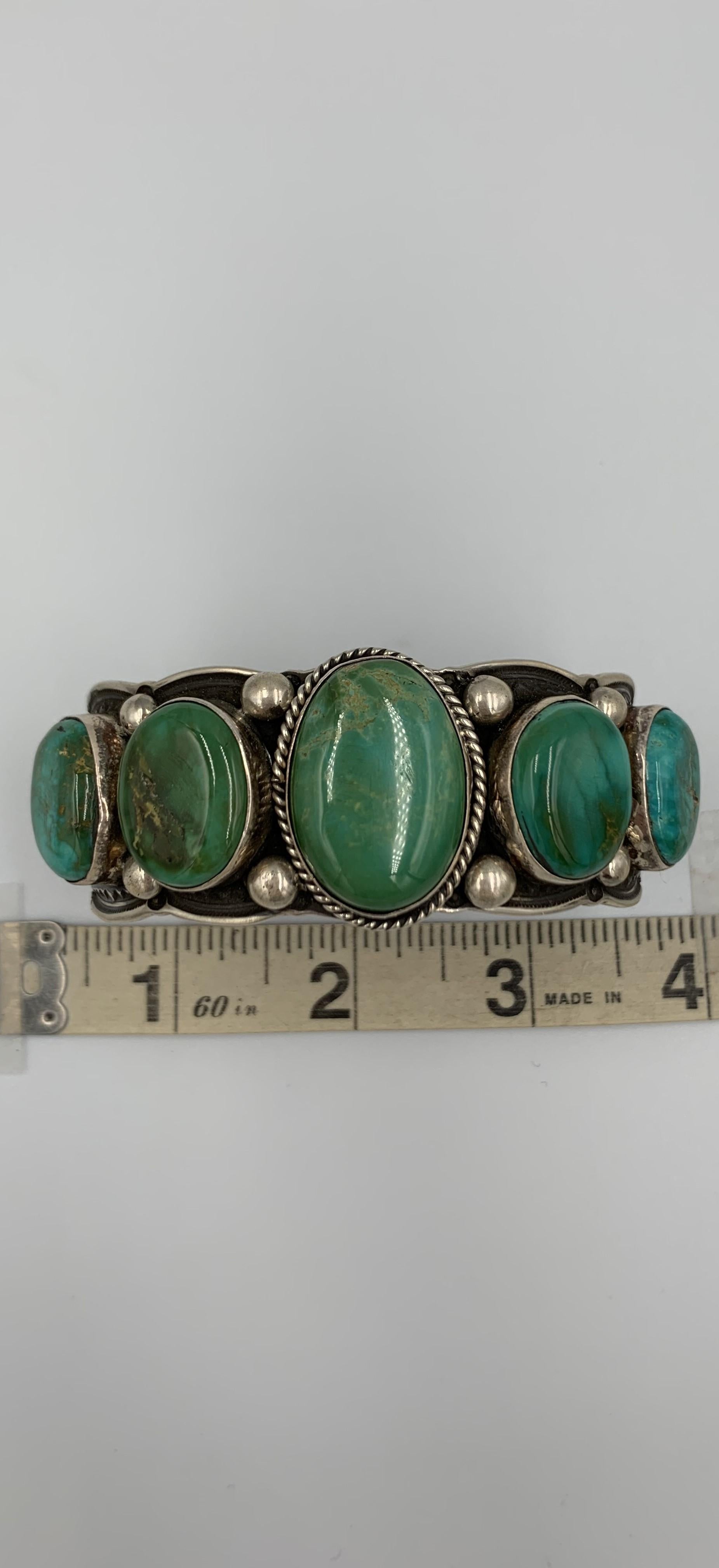 Sterling Silver Cuff with Five Blue Gem Turquoise Stones 9