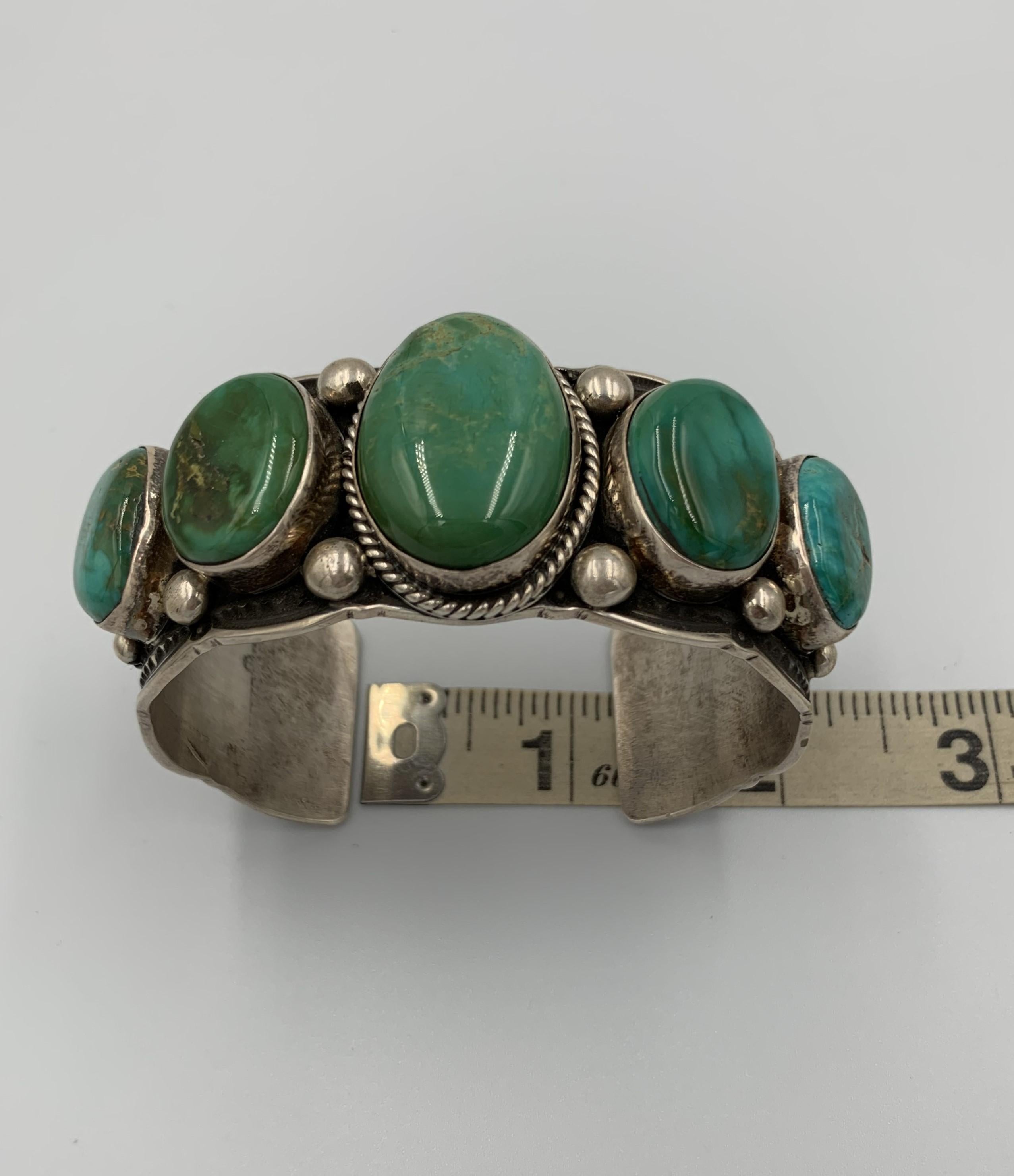 Sterling Silver Cuff with Five Blue Gem Turquoise Stones 11