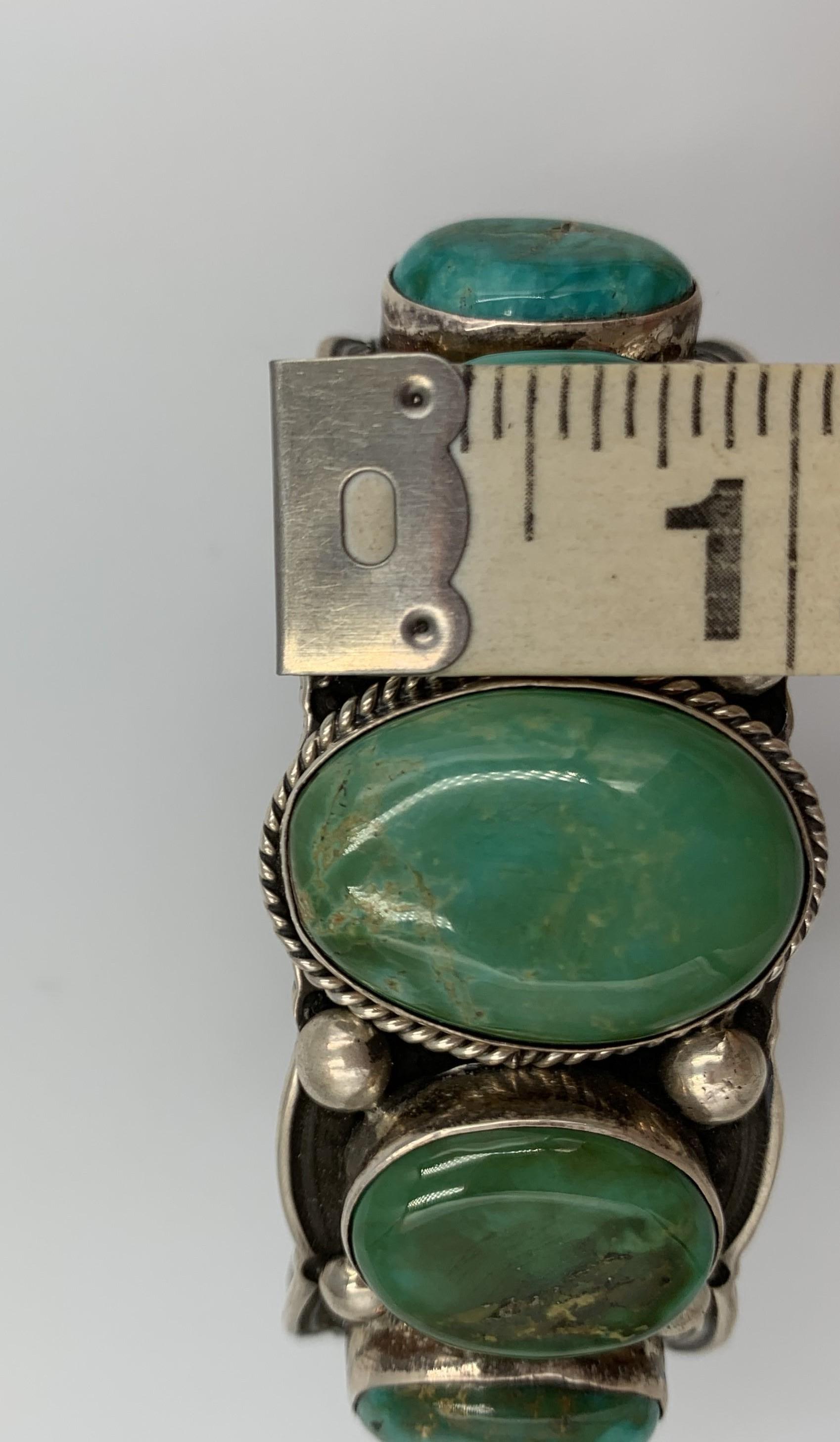 Sterling Silver Cuff with Five Blue Gem Turquoise Stones 12