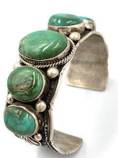 Sterling Silver Cuff with Five Blue Gem Turquoise Stones