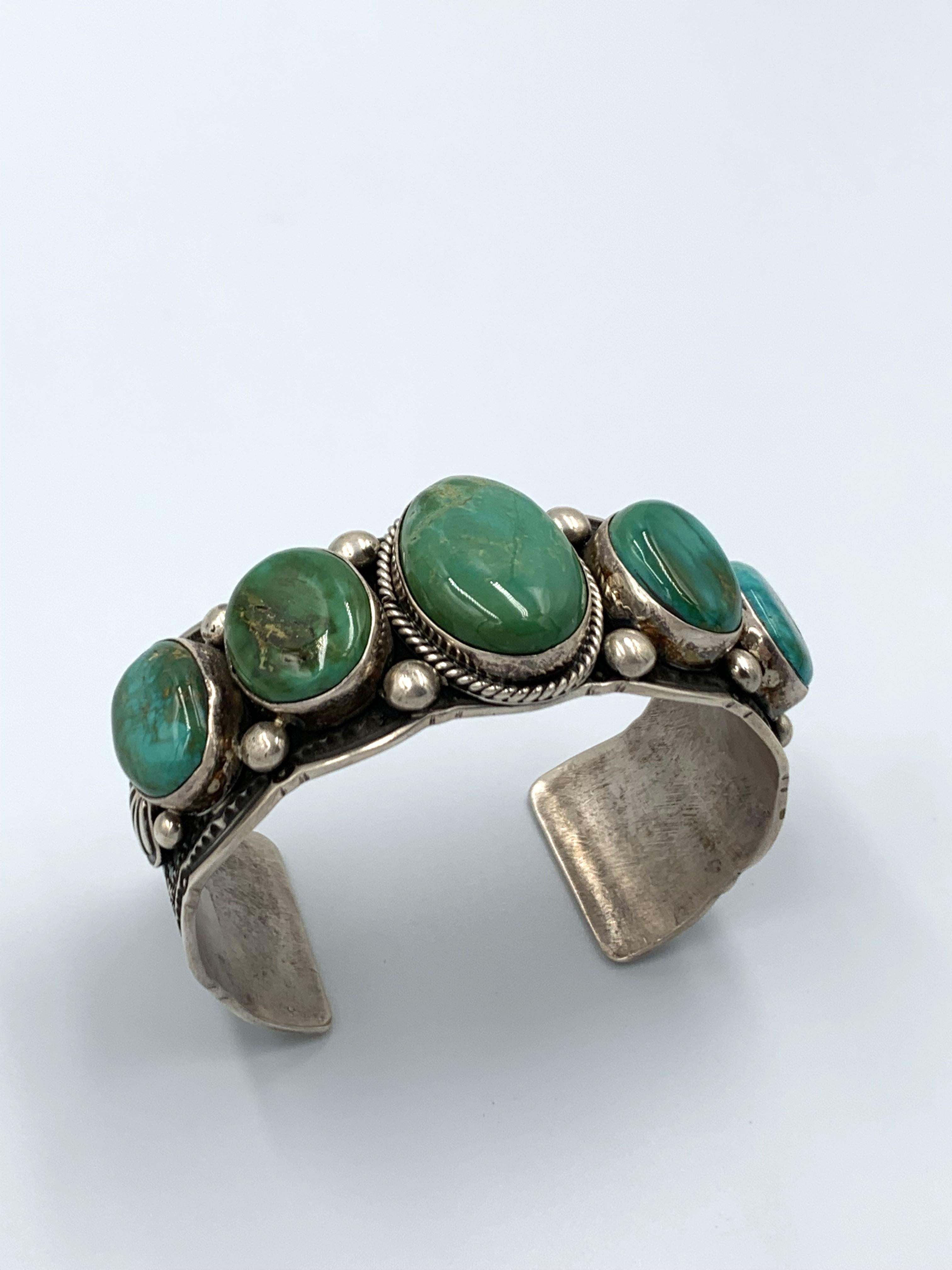 Sterling Silver Cuff with Five Blue Gem Turquoise Stones 1