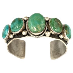 Sterling Silver Cuff with Five Blue Gem Turquoise Stones