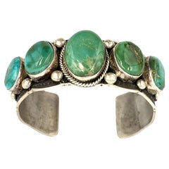 Retro Sterling Silver Cuff with Five Blue Gem Turquoise Stones