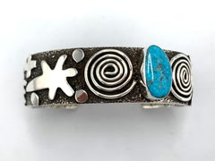 Sterling Silver Cuff with Kingman Turquoise by Alex Sanchez (Navajo & Zuni)J1093