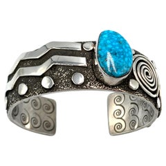 Sterling Silber Manschette mit Kingman-Türkis von Alex Sanchez (Navajo & Zuni)J1092