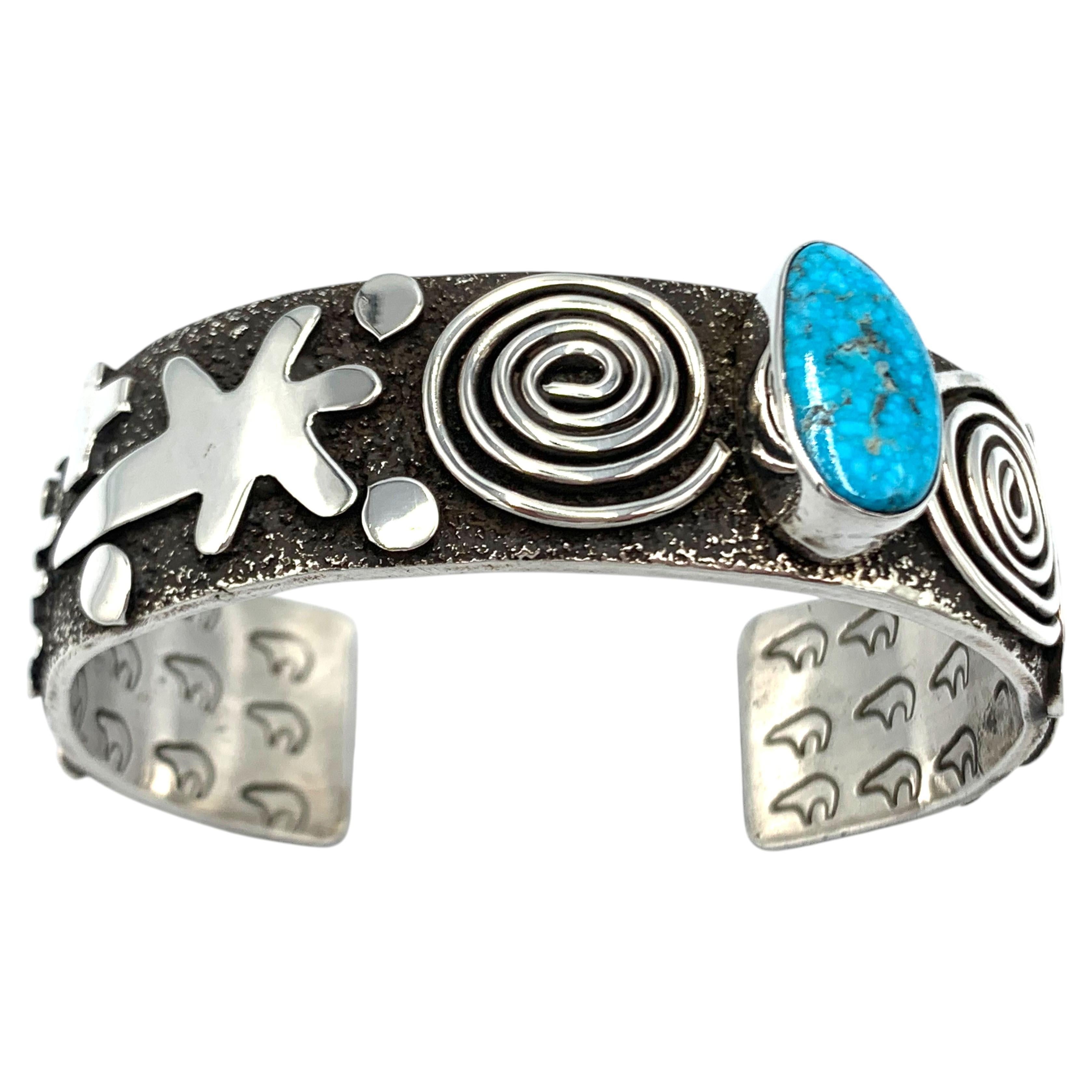 Sterling Silver Cuff with Kingman Turquoise by Alex Sanchez