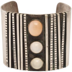 Sterling Silver Cuff with Moonstone Cabochon Decorations