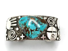 Sterling Silver Cuff with Royston Turquoise by Alex Sanchez (Navajo & Zuni)J1961