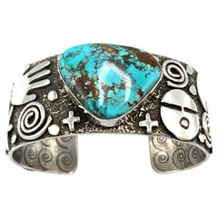 Sterling Silber Manschette mit Royston-Türkis von Alex Sanchez (Navajo & Zuni)J1961