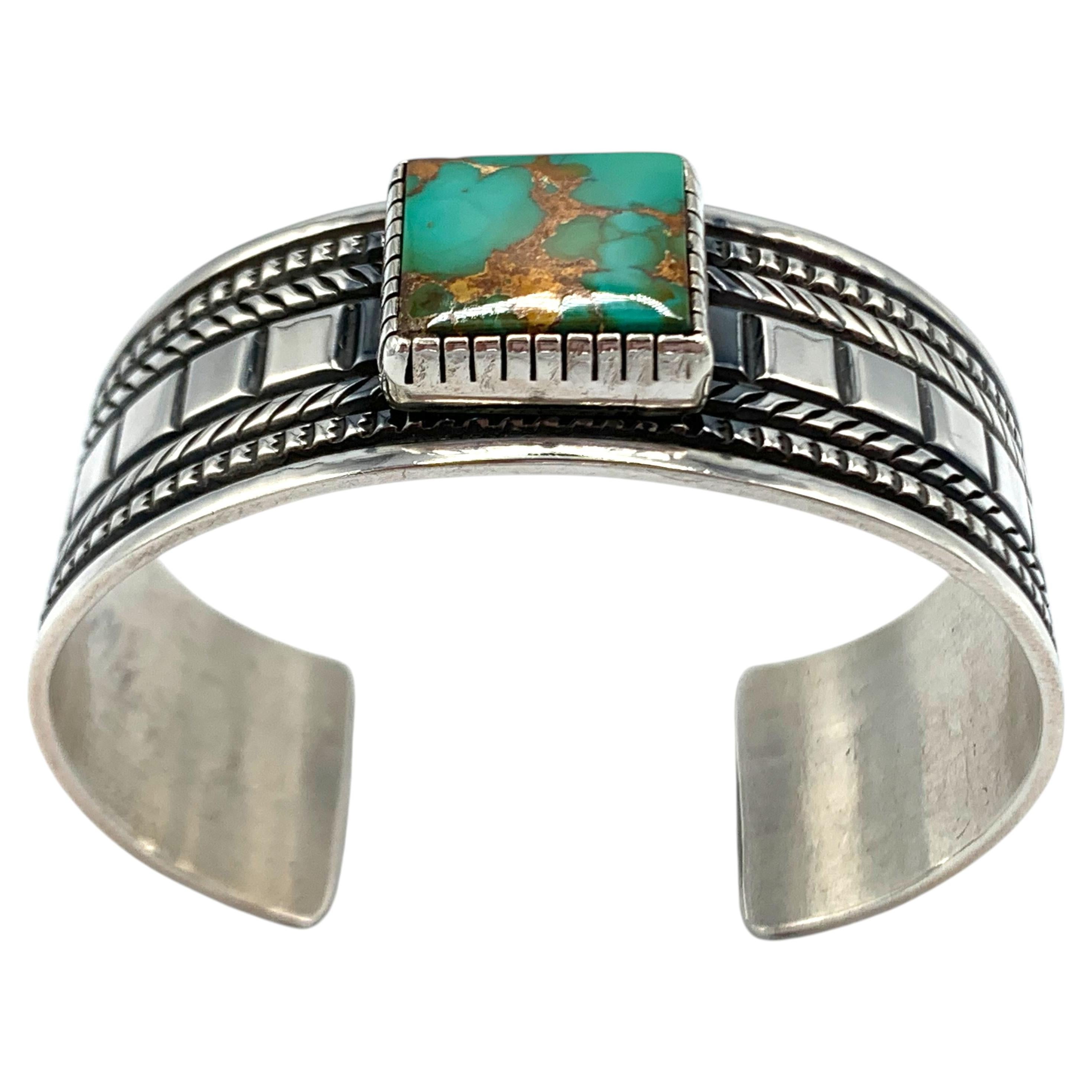 Sterling Silver Cuff with Royston Turquoise by Darryl Becenti (Navajo) For Sale