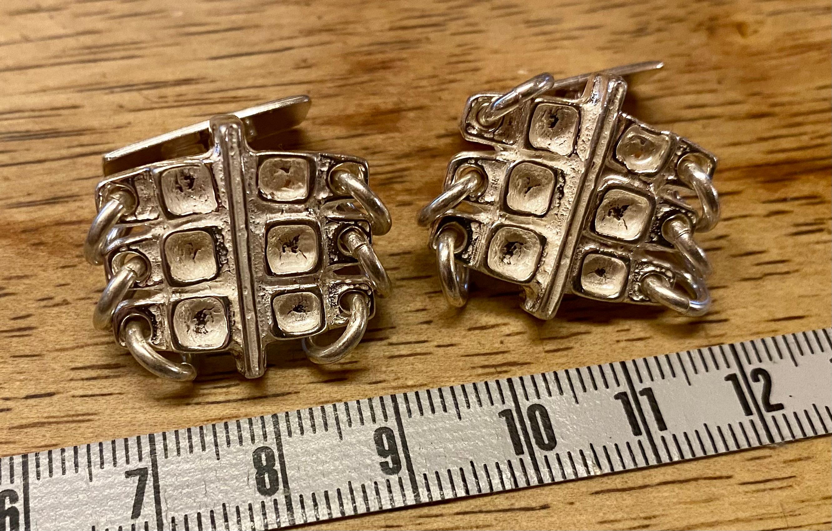 Women's or Men's Sterling Silver Cufflinks Modern Scandinavian Design For Sale