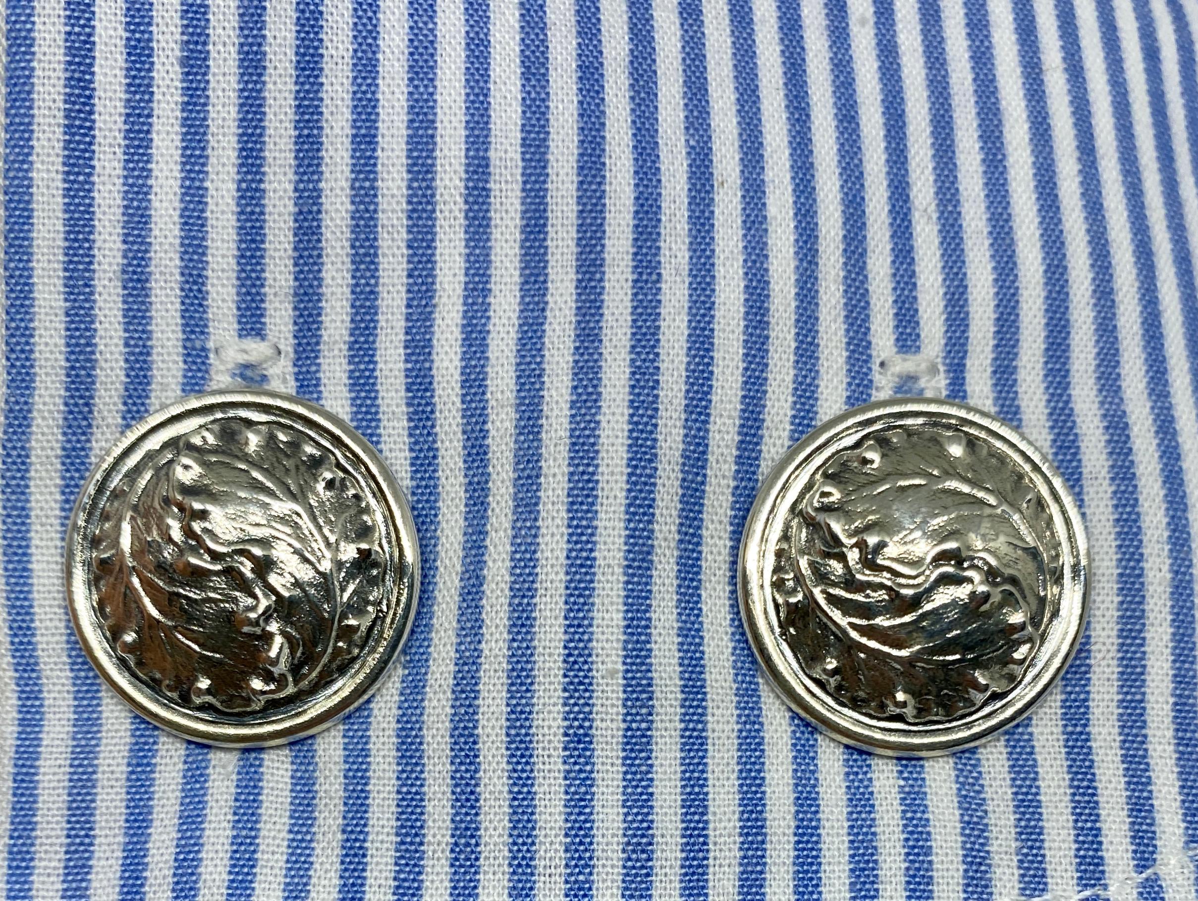 Sterling Silver Cufflinks with Oak Leaf Motif by Gianmaria Buccellati In Excellent Condition In San Rafael, CA