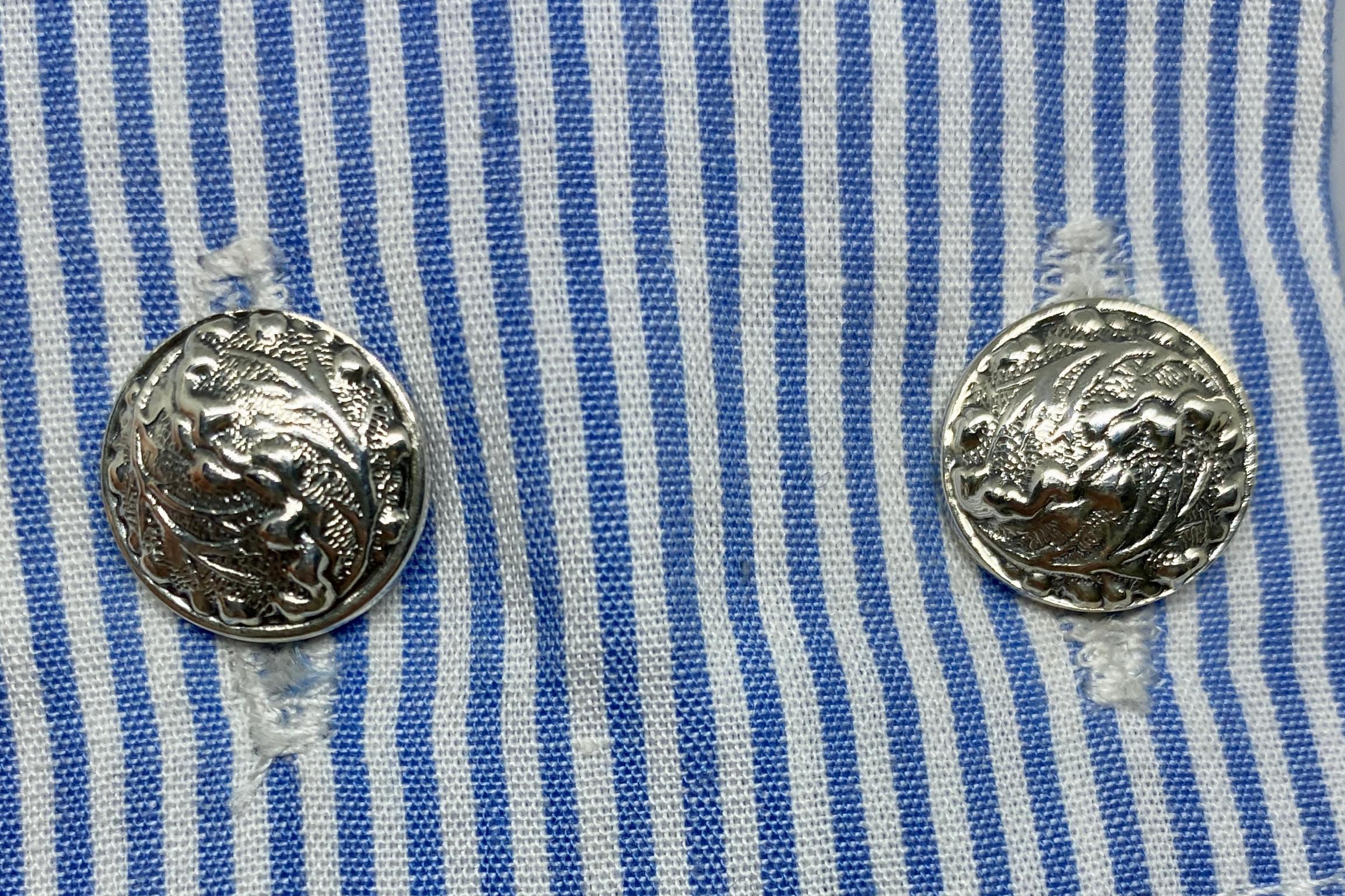 Women's or Men's Sterling Silver Cufflinks with Oak Leaf Motif by Gianmaria Buccellati