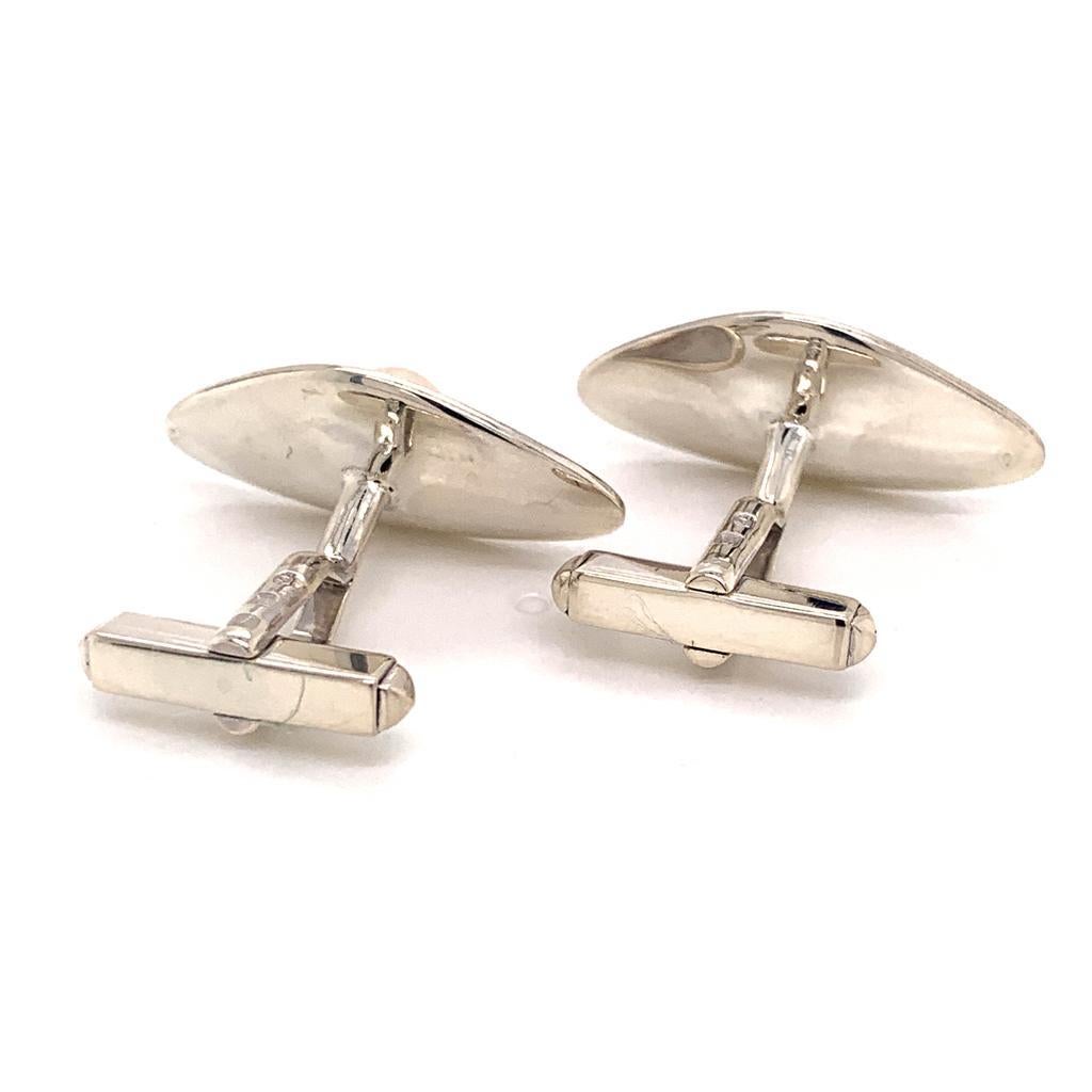 Modern Mikimoto Estate Cufflinks With Pearls Sterling Silver 5.14 Grams 6.25 mm