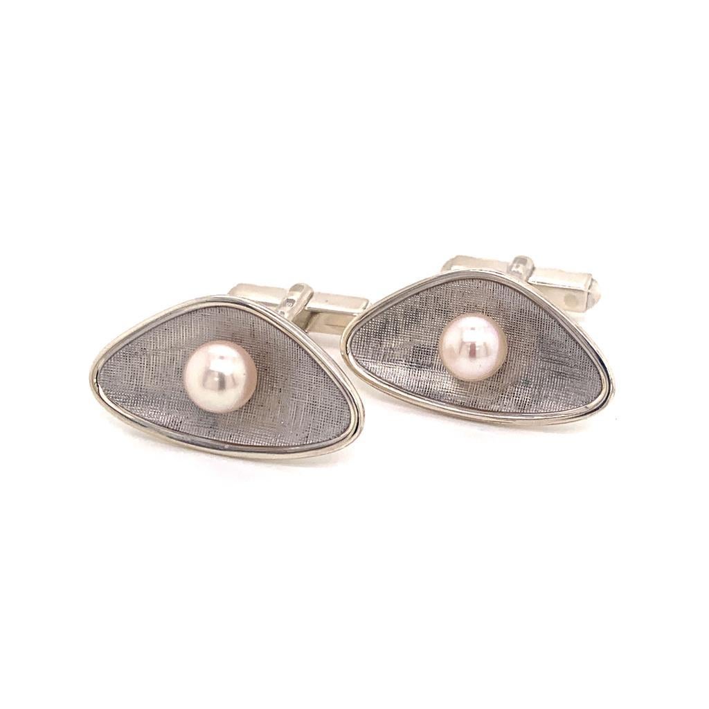 Round Cut Mikimoto Estate Cufflinks With Pearls Sterling Silver 5.14 Grams 6.25 mm