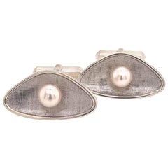 Mikimoto Estate Cufflinks With Pearls Sterling Silver 5.14 Grams 6.25 mm