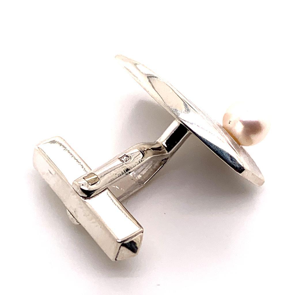 Round Cut Mikimoto Estate Cufflinks with Pearls Sterling Silver 6.31 Grams