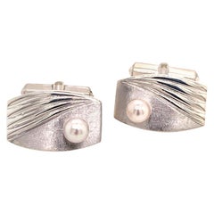 Vintage Mikimoto Estate Cufflinks with Pearls Sterling Silver 6.31 Grams