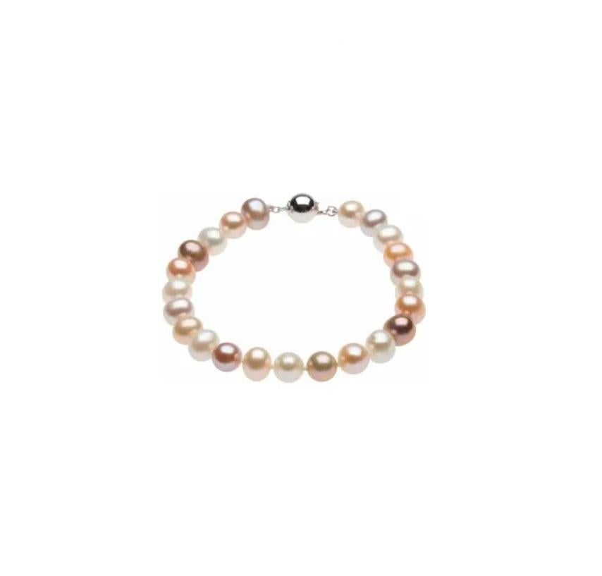 Moderne Bracelet de perles de culture d'eau douce multicolores en argent sterling en vente