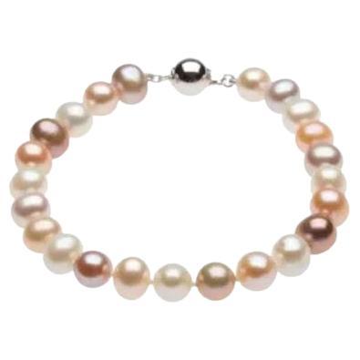 Bracelet de perles de culture d'eau douce multicolores en argent sterling en vente