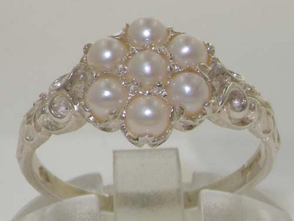 For Sale:  Sterling Silver Cultured Pearl Daisy Ring - Made in UK - Fully Hallmarked 2