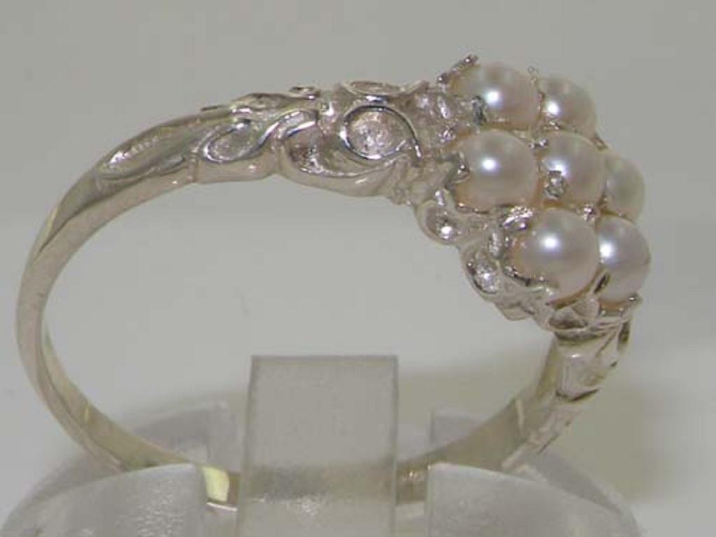 For Sale:  Sterling Silver Cultured Pearl Daisy Ring - Made in UK - Fully Hallmarked 3