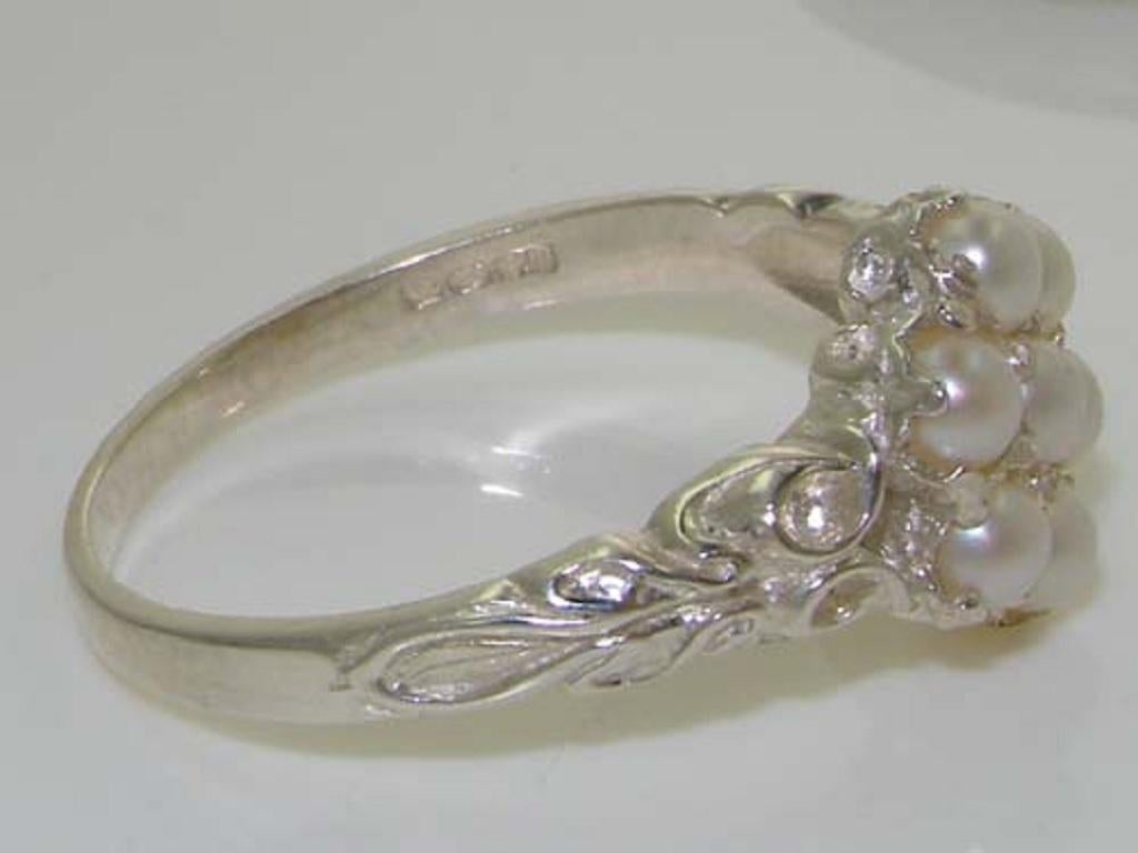 For Sale:  Sterling Silver Cultured Pearl Daisy Ring - Made in UK - Fully Hallmarked 4