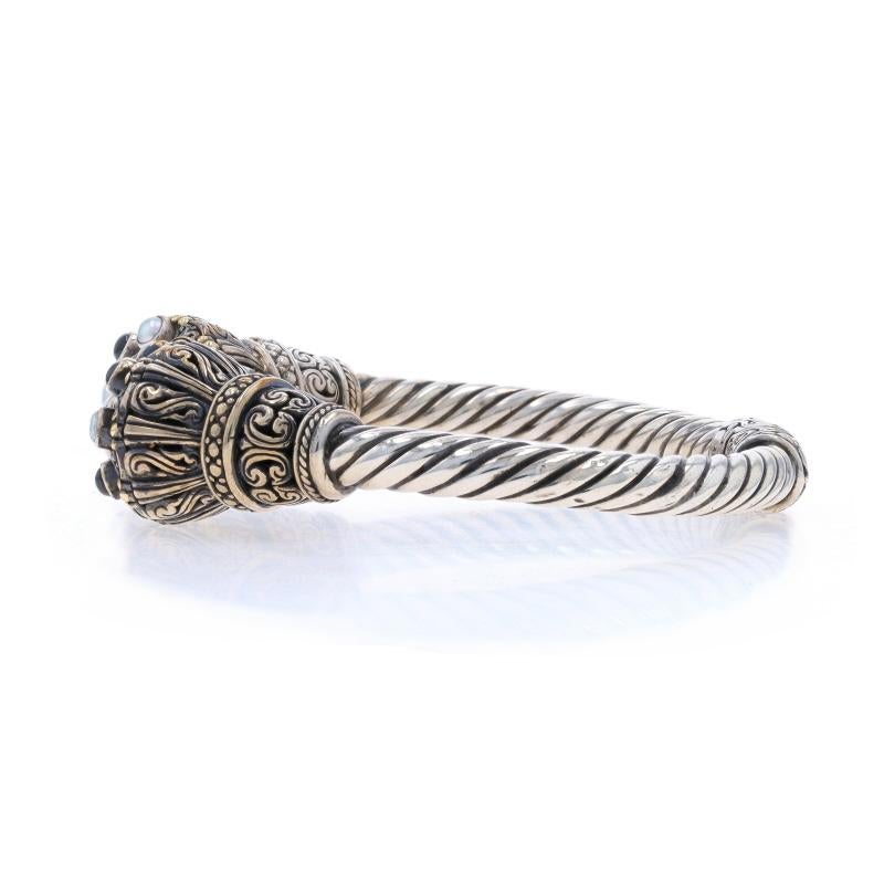 Sterling Silver Cultured Pearl & Onyx Halo Cuff Bracelet 6 1/2